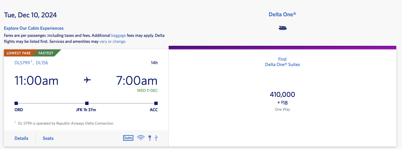 Screenshot of Delta's dynamic pricing