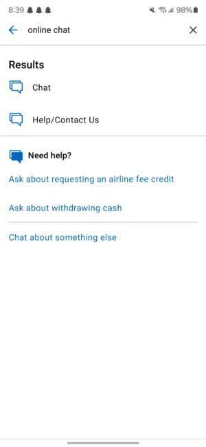 A screenshot of the chat features in the American Express mobile app