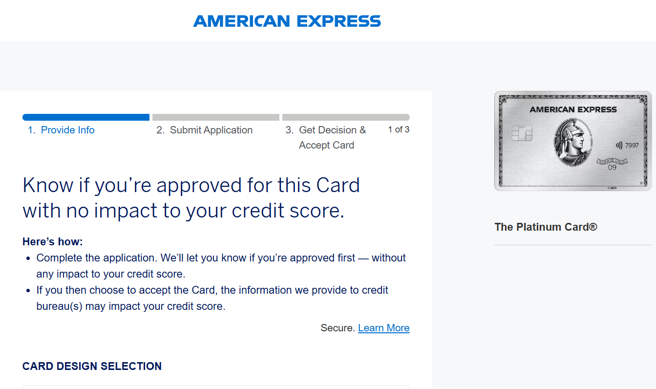 Screenshot of the opening page of the American Express Apply with Confidence tool